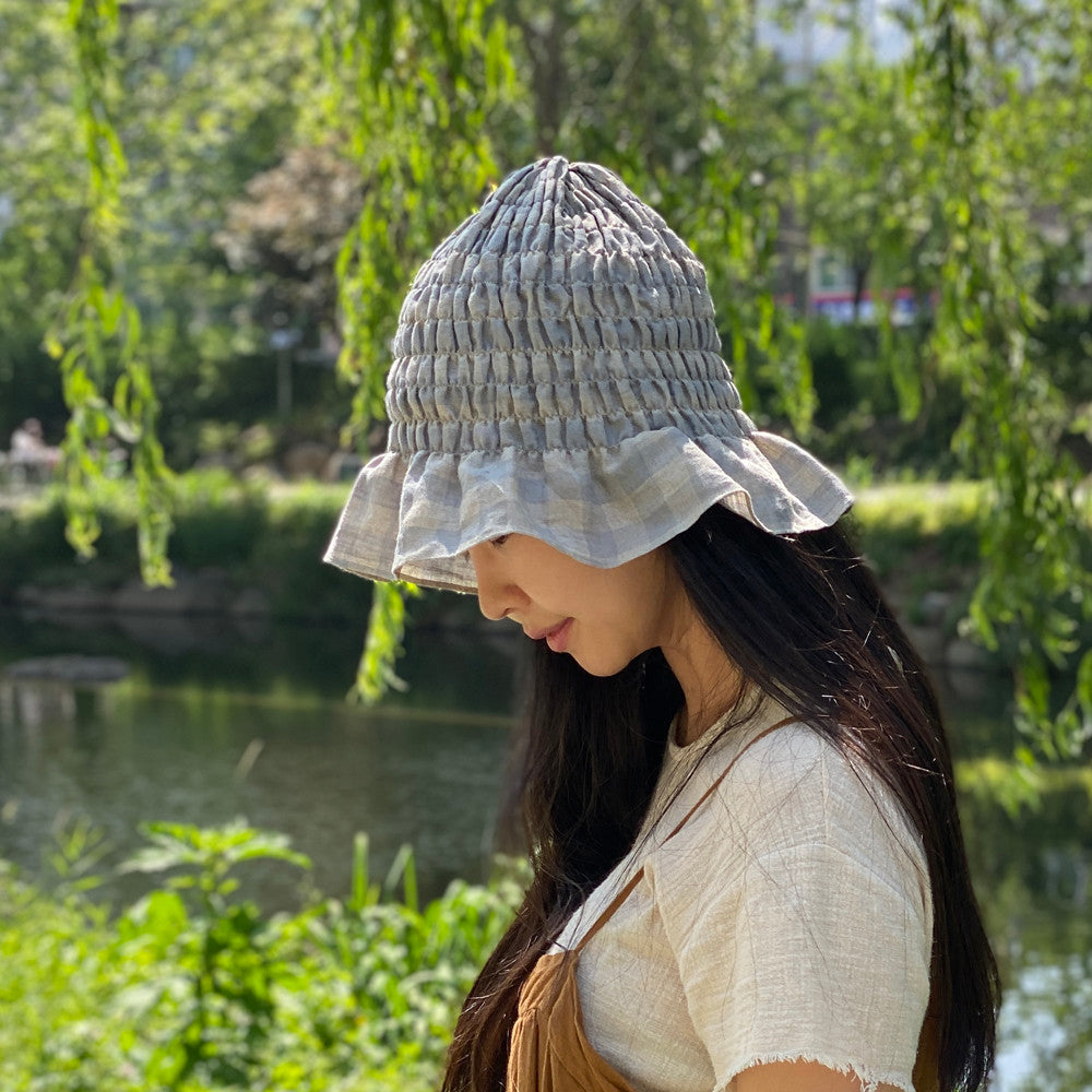 Glory shirring hat _ Linen