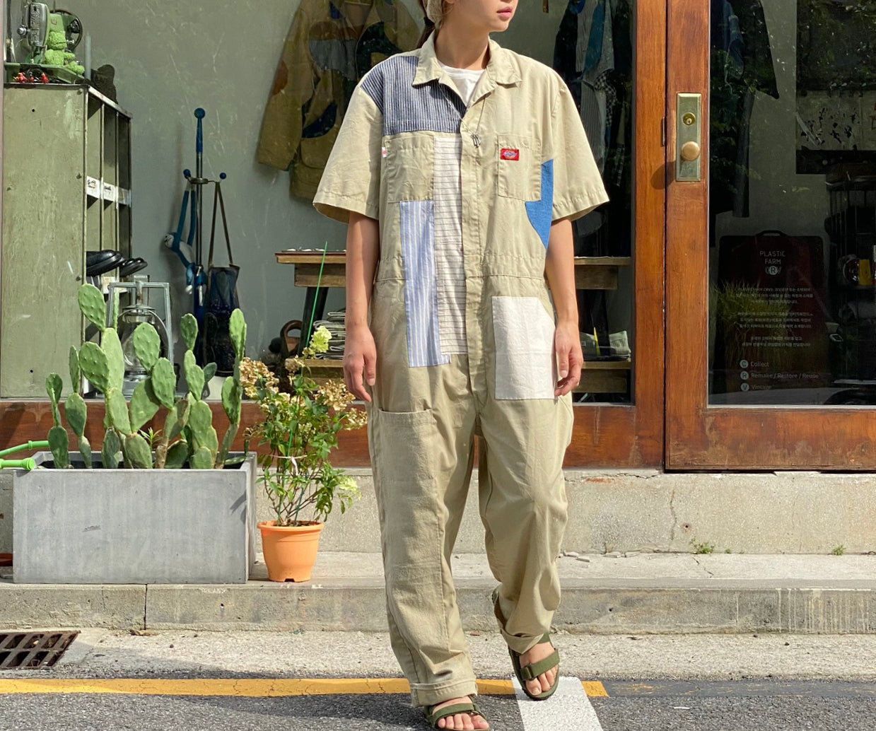 [REMAKE] Vintage Dickies Short-Sleeved Jumpsuits_Beige