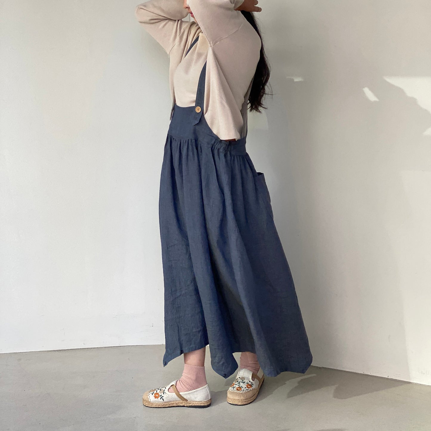 Overall pantskirt, Linen Dress, Blue gray